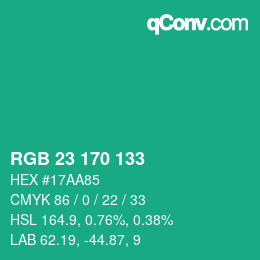 カラーコード: RGB 23 170 133 | qconv.com