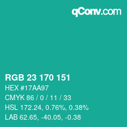 Color code: RGB 23 170 151 | qconv.com