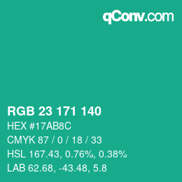Color code: RGB 23 171 140 | qconv.com
