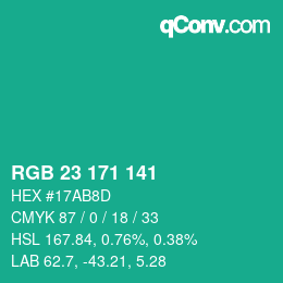 颜色代码: RGB 23 171 141 | qconv.com