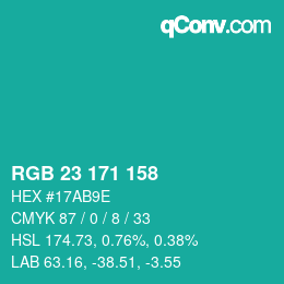颜色代码: RGB 23 171 158 | qconv.com