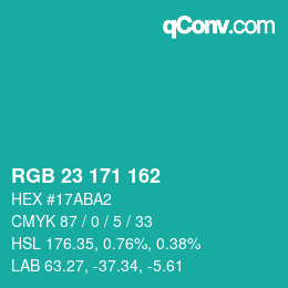 カラーコード: RGB 23 171 162 | qconv.com