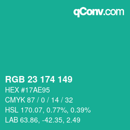 Color code: RGB 23 174 149 | qconv.com