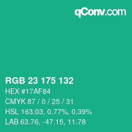 Color code: RGB 23 175 132 | qconv.com