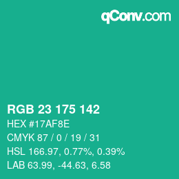 カラーコード: RGB 23 175 142 | qconv.com