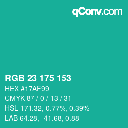 Color code: RGB 23 175 153 | qconv.com
