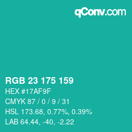 カラーコード: RGB 23 175 159 | qconv.com