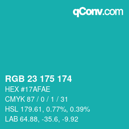Color code: RGB 23 175 174 | qconv.com