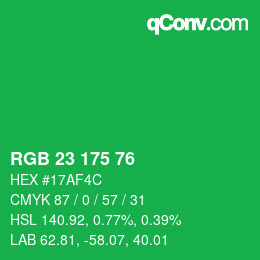 Color code: RGB 23 175 76 | qconv.com