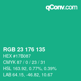 Color code: RGB 23 176 135 | qconv.com