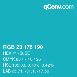 Color code: RGB 23 176 190 | qconv.com
