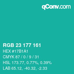 Color code: RGB 23 177 161 | qconv.com