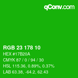 Color code: RGB 23 178 10 | qconv.com