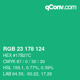 Color code: RGB 23 178 124 | qconv.com
