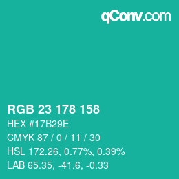 Color code: RGB 23 178 158 | qconv.com