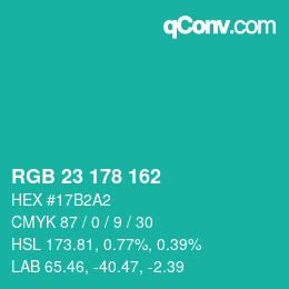Color code: RGB 23 178 162 | qconv.com