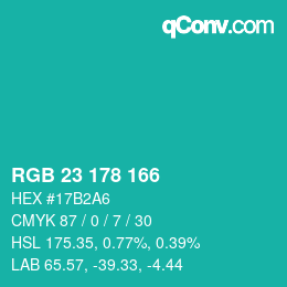 Color code: RGB 23 178 166 | qconv.com