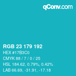 颜色代码: RGB 23 179 192 | qconv.com