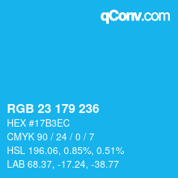 カラーコード: RGB 23 179 236 | qconv.com