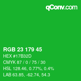 Color code: RGB 23 179 45 | qconv.com
