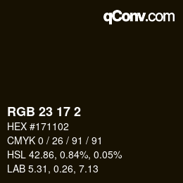 Color code: RGB 23 17 2 | qconv.com