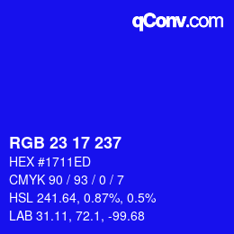 カラーコード: RGB 23 17 237 | qconv.com