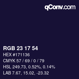 Color code: RGB 23 17 54 | qconv.com