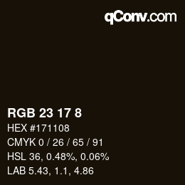 カラーコード: RGB 23 17 8 | qconv.com