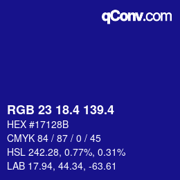 カラーコード: RGB 23 18.4 139.4 | qconv.com