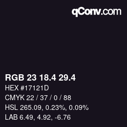 カラーコード: RGB 23 18.4 29.4 | qconv.com