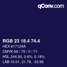 カラーコード: RGB 23 18.4 74.4 | qconv.com