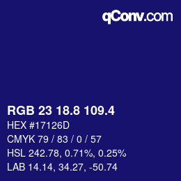 カラーコード: RGB 23 18.8 109.4 | qconv.com