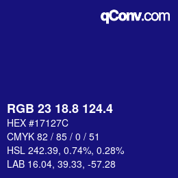 カラーコード: RGB 23 18.8 124.4 | qconv.com