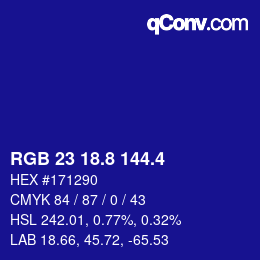 カラーコード: RGB 23 18.8 144.4 | qconv.com