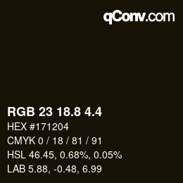 カラーコード: RGB 23 18.8 4.4 | qconv.com
