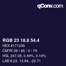 カラーコード: RGB 23 18.8 54.4 | qconv.com