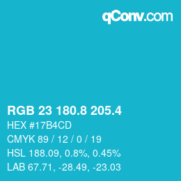 カラーコード: RGB 23 180.8 205.4 | qconv.com