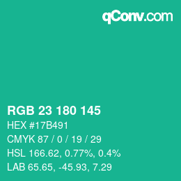 Color code: RGB 23 180 145 | qconv.com