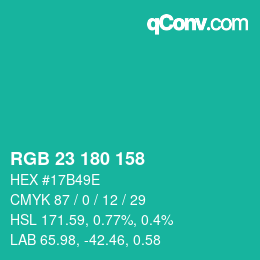 カラーコード: RGB 23 180 158 | qconv.com