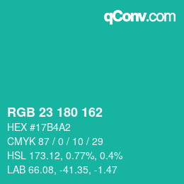 Color code: RGB 23 180 162 | qconv.com