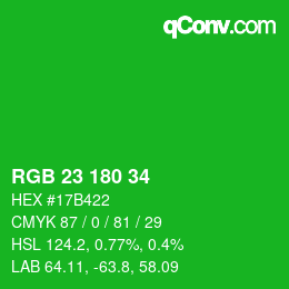 颜色代码: RGB 23 180 34 | qconv.com