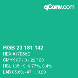 Color code: RGB 23 181 142 | qconv.com