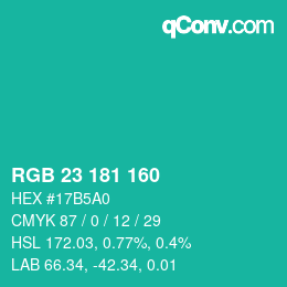 颜色代码: RGB 23 181 160 | qconv.com