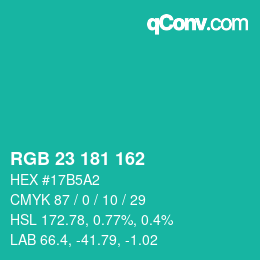 カラーコード: RGB 23 181 162 | qconv.com