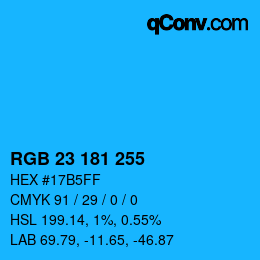 Color code: RGB 23 181 255 | qconv.com