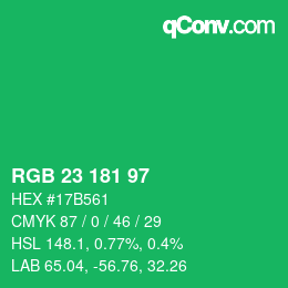 カラーコード: RGB 23 181 97 | qconv.com