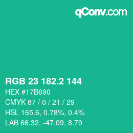カラーコード: RGB 23 182.2 144 | qconv.com