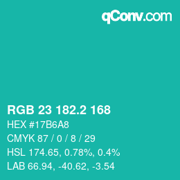 カラーコード: RGB 23 182.2 168 | qconv.com