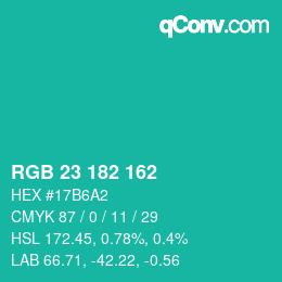 Color code: RGB 23 182 162 | qconv.com