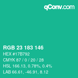 Color code: RGB 23 183 146 | qconv.com
